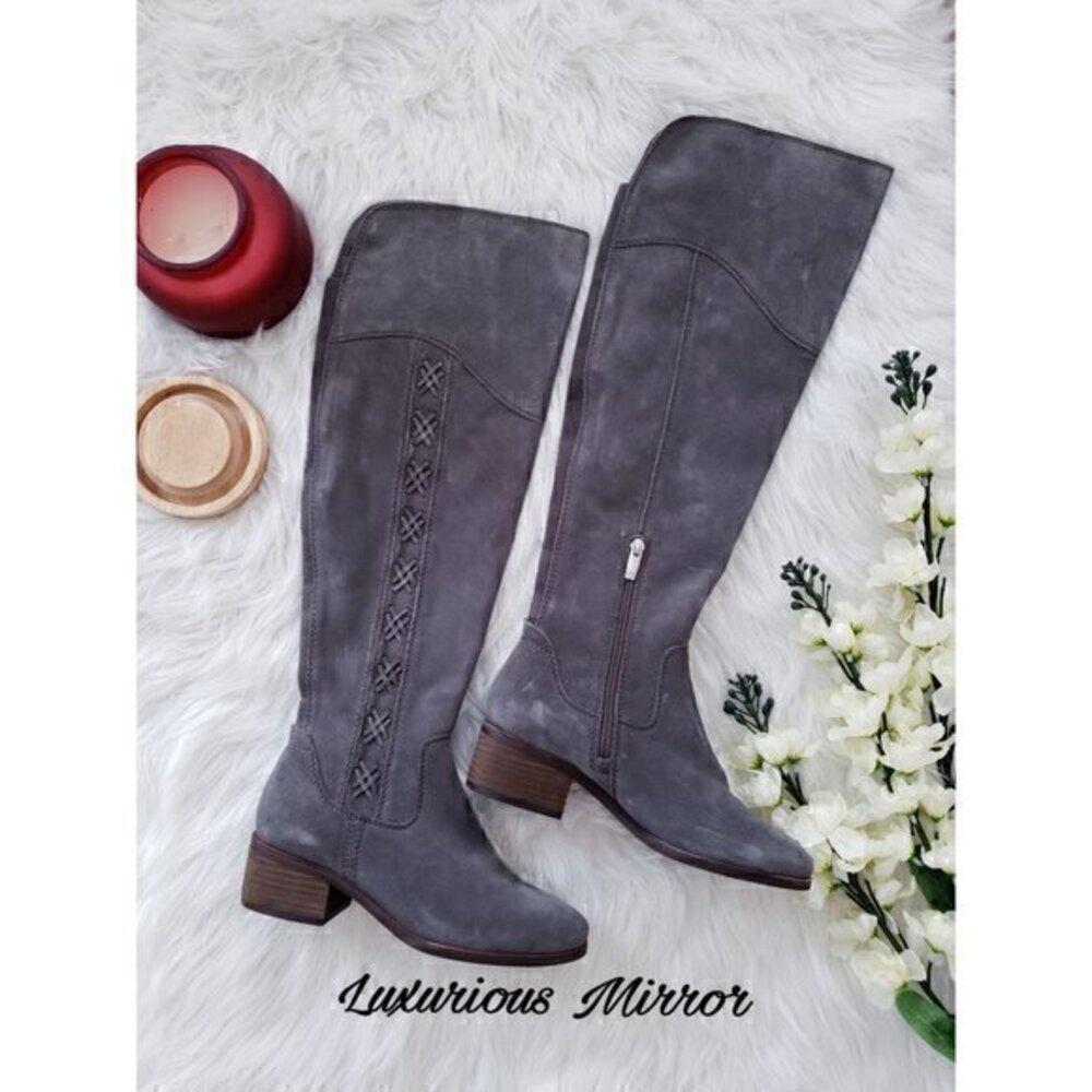 Vince Camuto Women's Kreesell Knee High Pointed Toe Gray Suede Boots Size 7 NEW